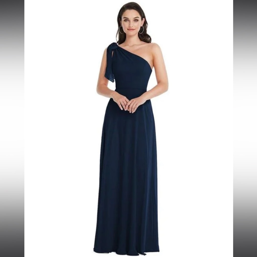 AFTER SIX Blue Draped One-shoulder Maxi Dress With Scarf Bow